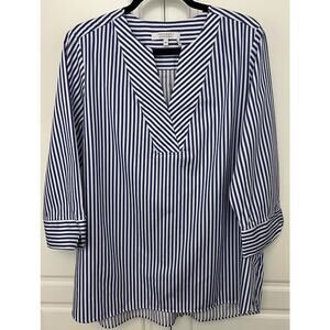 Foxcroft for Appleseeds Blue/White Striped Tunic Top 3/4 Sleeve Size 18P  NWOT